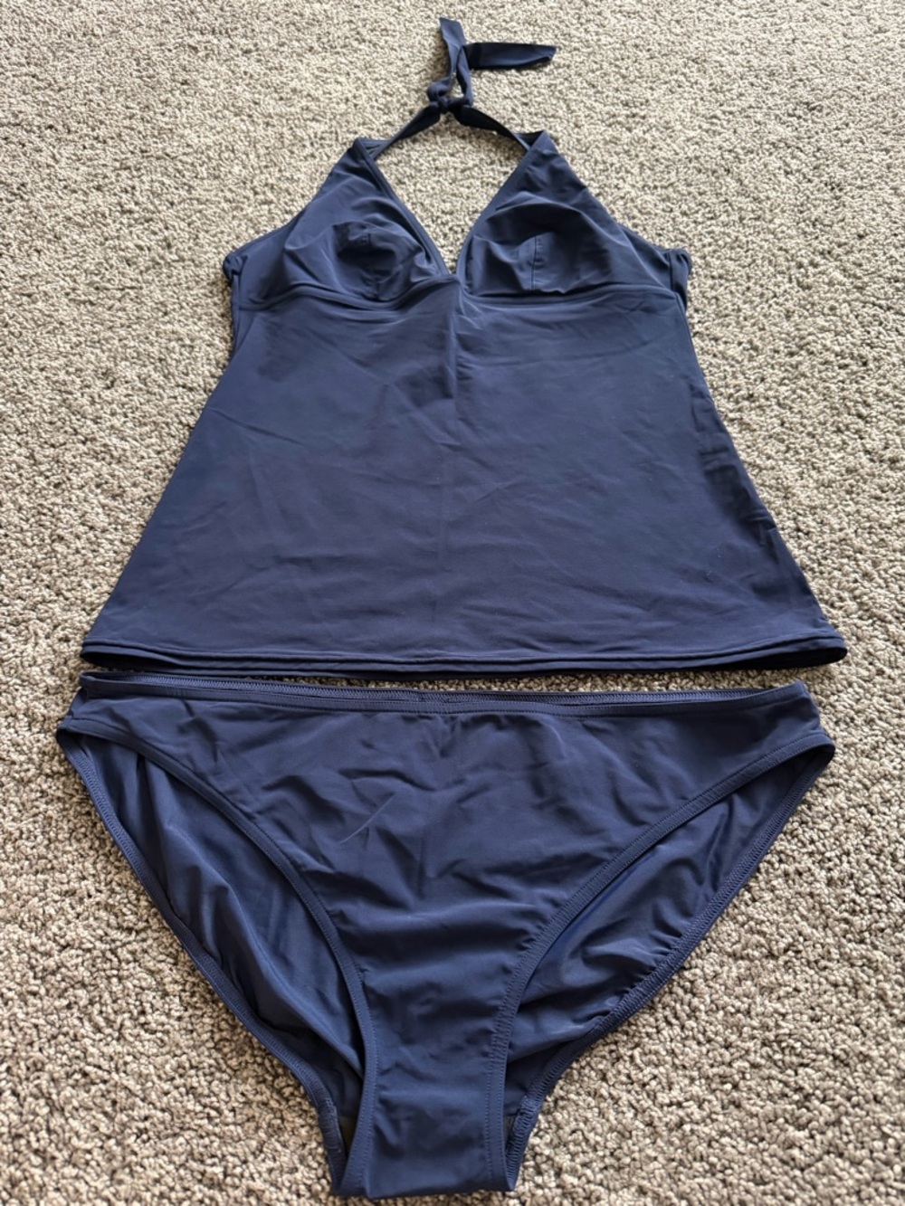 GapBody Navy Blue Tankini Set XL 2 Piece Halter Swim High Waisted Bottom